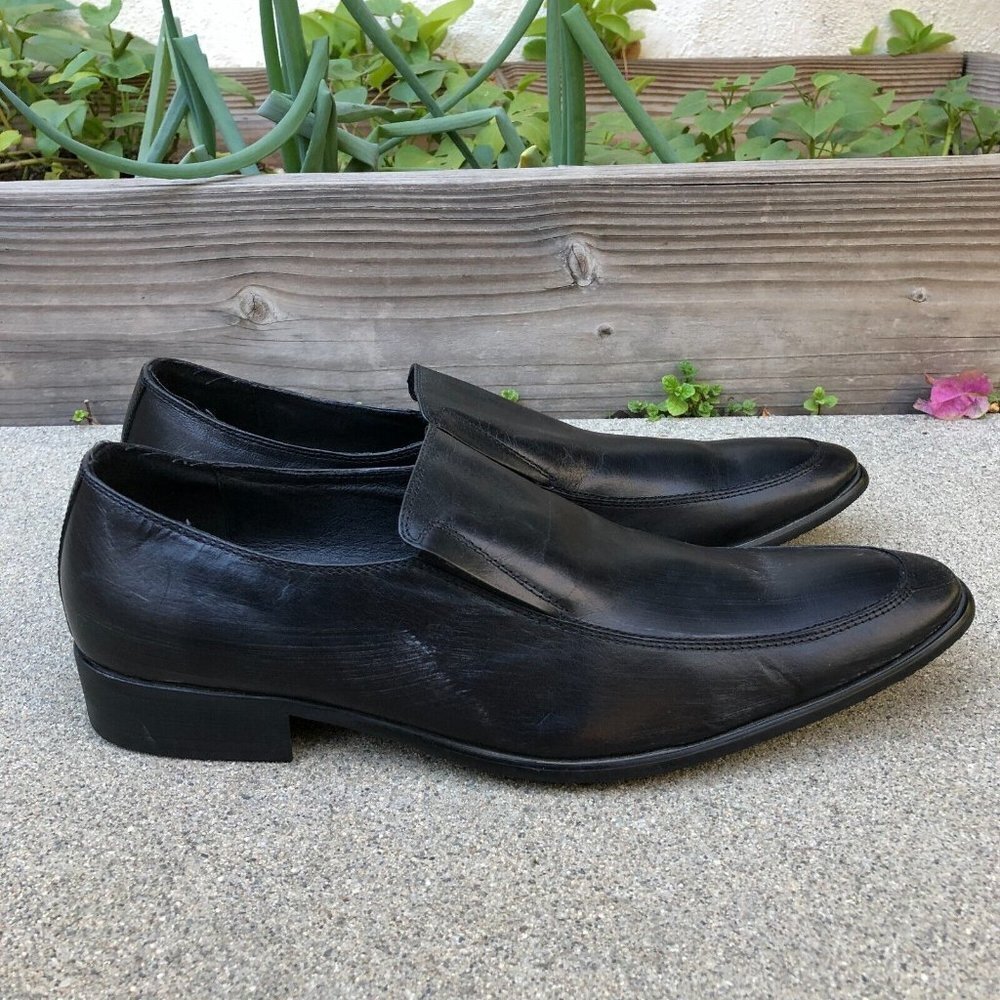ENCORE BY FIESSO Leather Black Loafers Dress Shoes Men's 12 Black Slip On